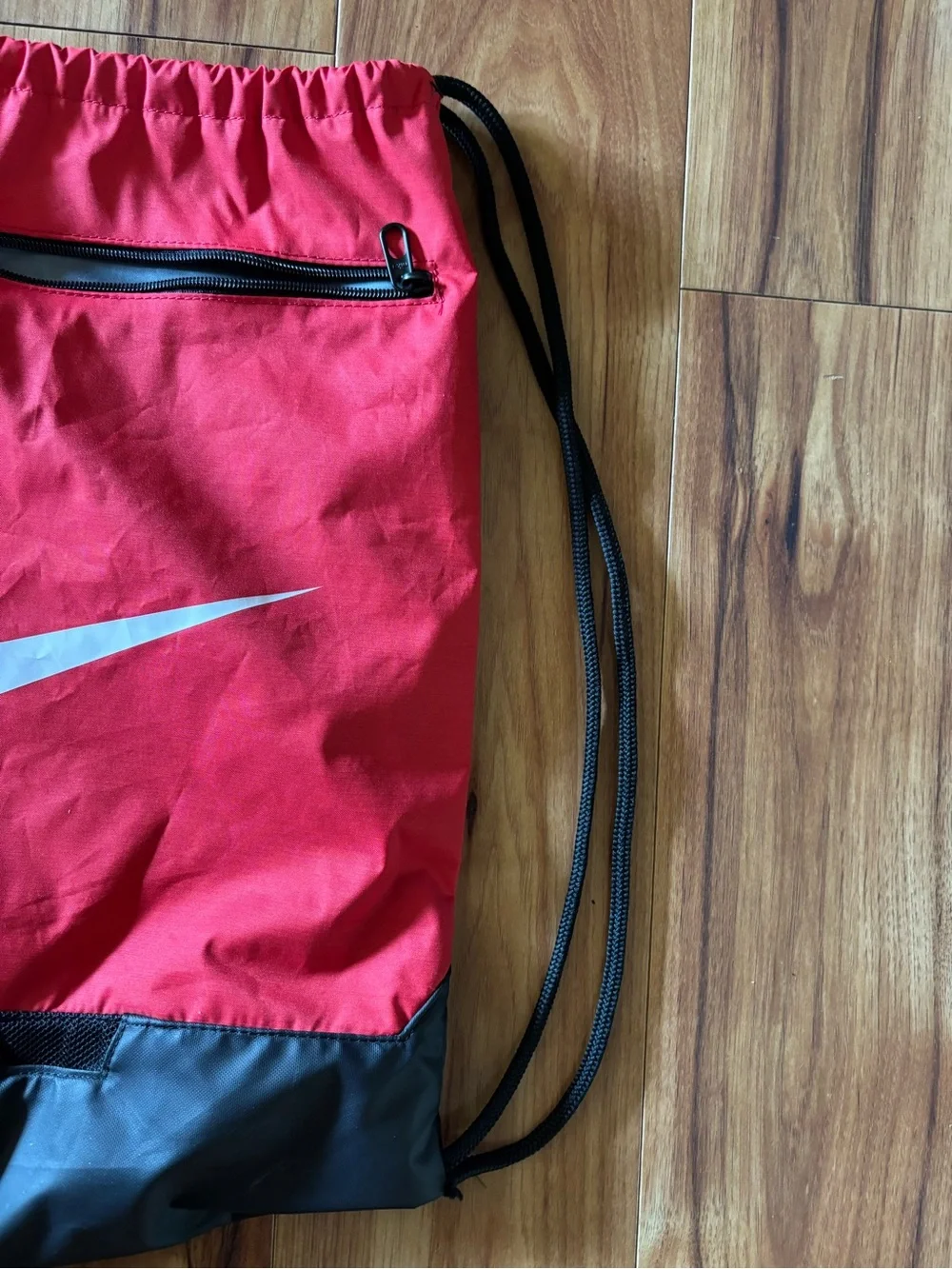 Nike Red and Black Drawstring Gym Sack with Front Zip